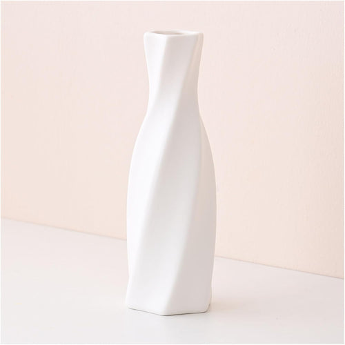 Modern Ceramic Vase - White Geometric Decorative Vases for Living Room, Mantel, Table Decoration